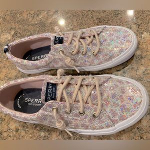 Like new! Sperry pier wave pink leopard sneakers size 3.5